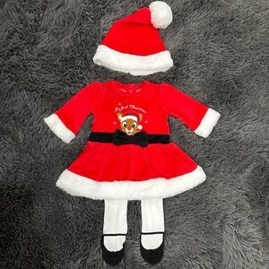 Rudolph “My First Christmas” Newborn Dress with Hat & Tights